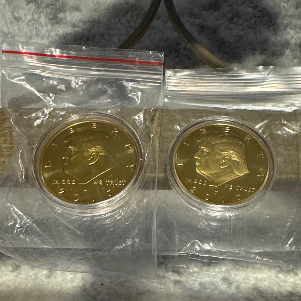 Set of 2 President Donald Trump 2017 Gold Tone Coin 1/2 dollar size